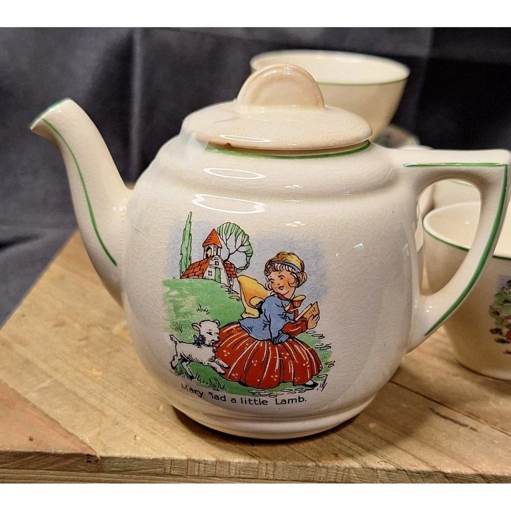 Vintage 1920s Biltons Ltd. Nursery Rhyme Tea Set Made in England 15pc