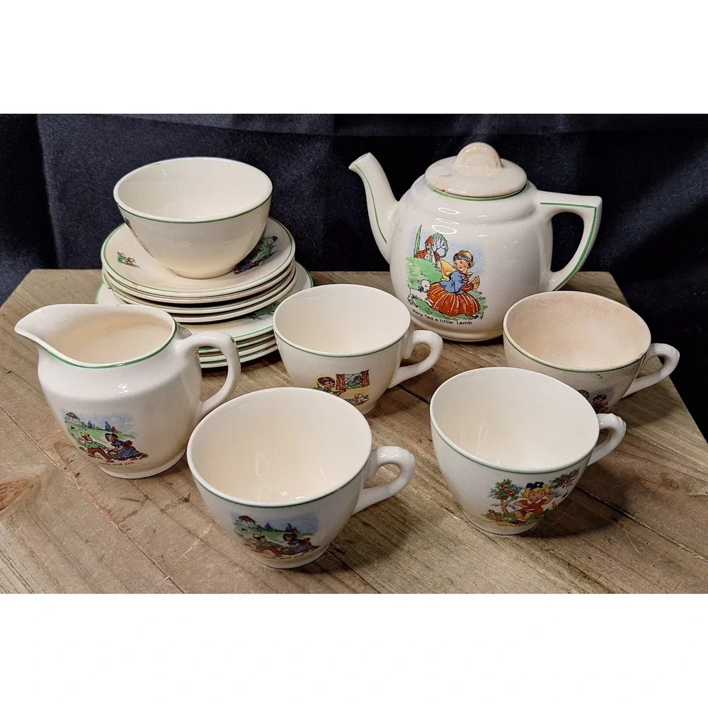 Vintage 1920s Biltons Ltd. Nursery Rhyme Tea Set Made in England 15pc