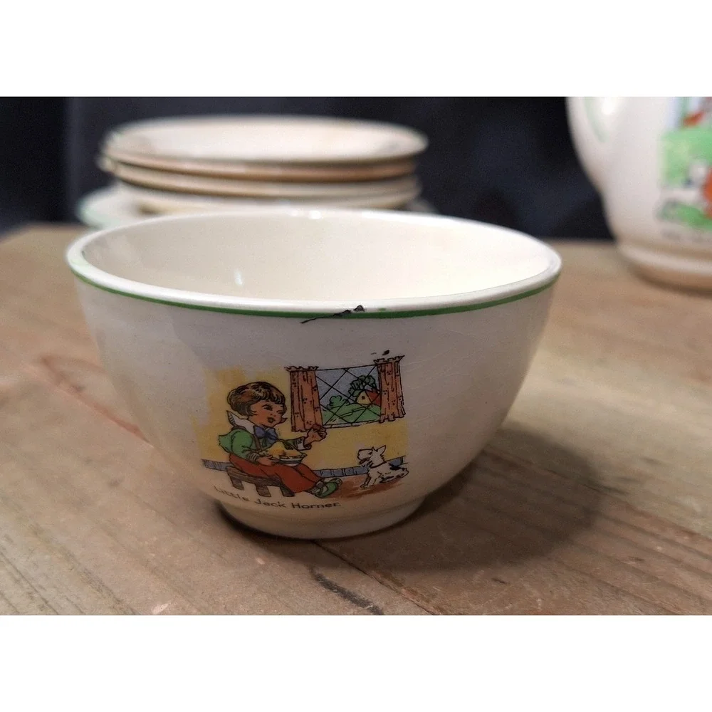 Vintage 1920s Biltons Ltd. Nursery Rhyme Tea Set Made in England 15pc