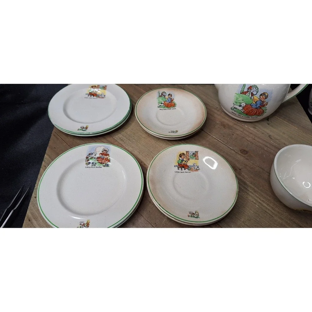 Vintage 1920s Biltons Ltd. Nursery Rhyme Tea Set Made in England 15pc
