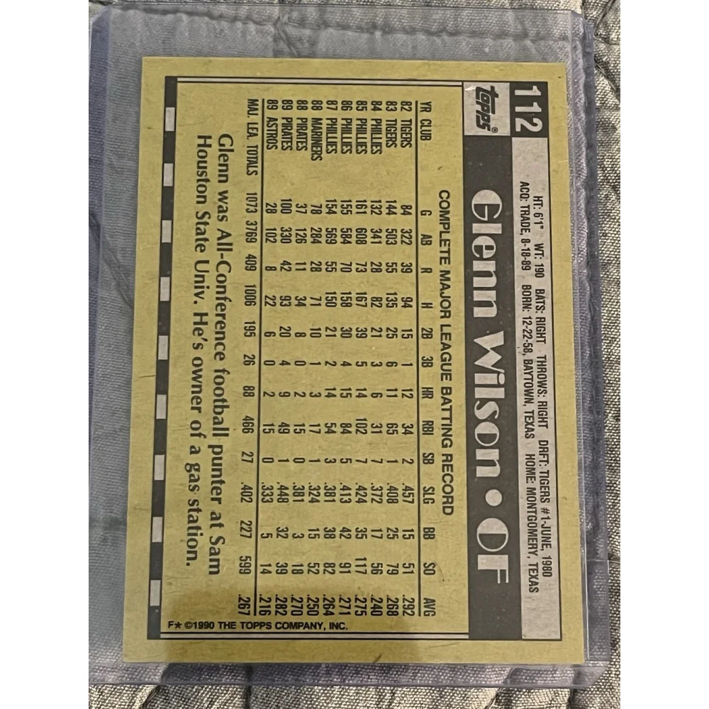 Glenn Wilson Astros Topps 1990 Baseball Card #112 MLB