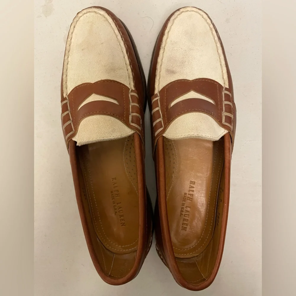 RALPH LAUREN‎ BLACK LABEL Made in USA Two-Tone Suede & Leather Penny Loafer 9
