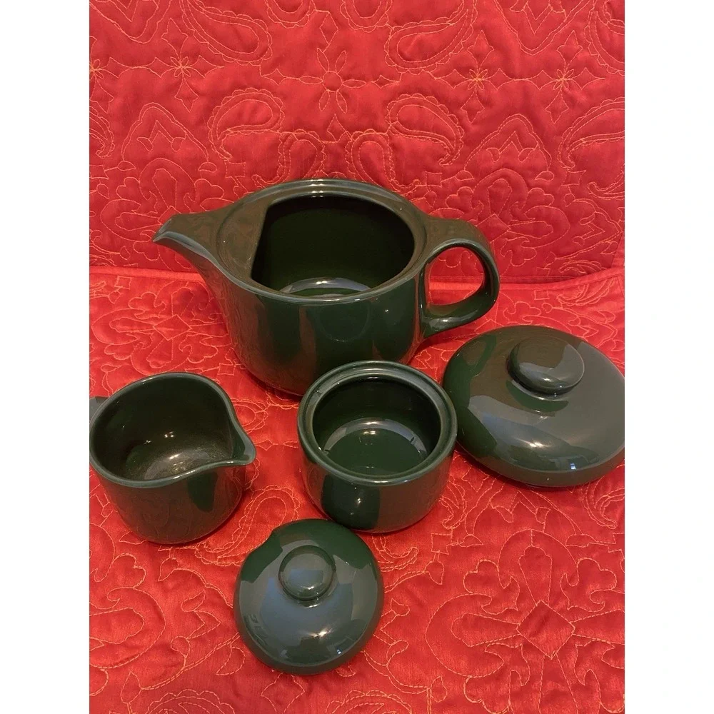 Waechtersbach Teapot, Creamer And‎ Covered Sugar Bowl Rare Green Ceramic