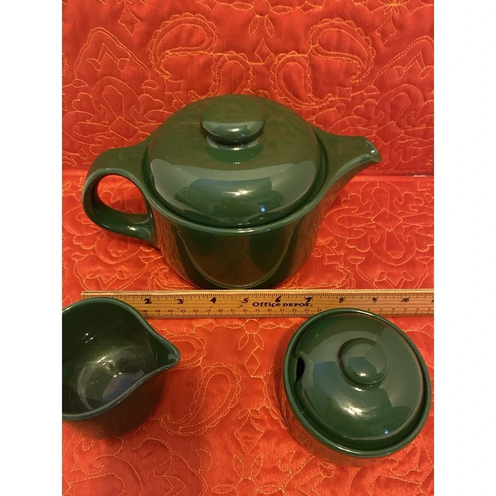Waechtersbach Teapot, Creamer And‎ Covered Sugar Bowl Rare Green Ceramic