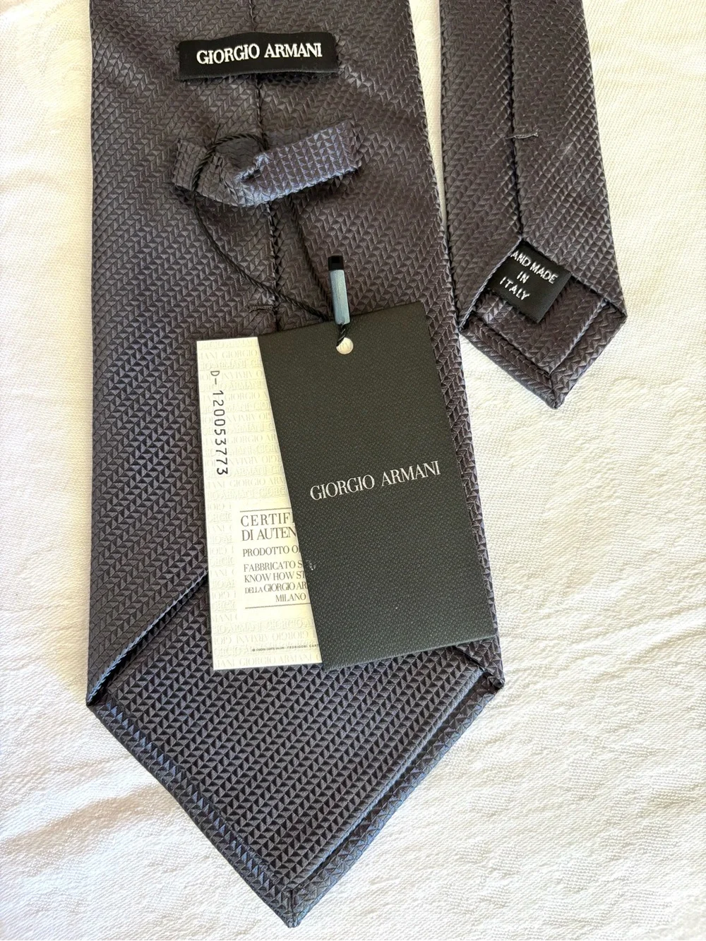 Vintage Giorgio Armani Black Label Silk Tie Grey Silver Micro Geometric NWT