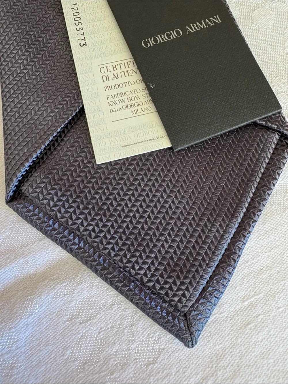 Vintage Giorgio Armani Black Label Silk Tie Grey Silver Micro Geometric NWT