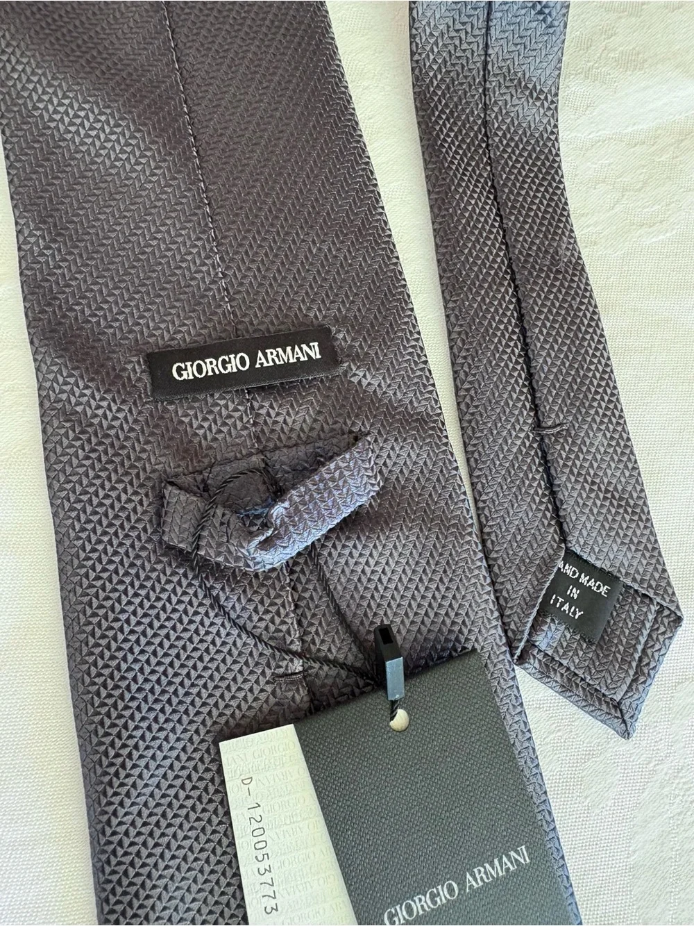 Vintage Giorgio Armani Black Label Silk Tie Grey Silver Micro Geometric NWT
