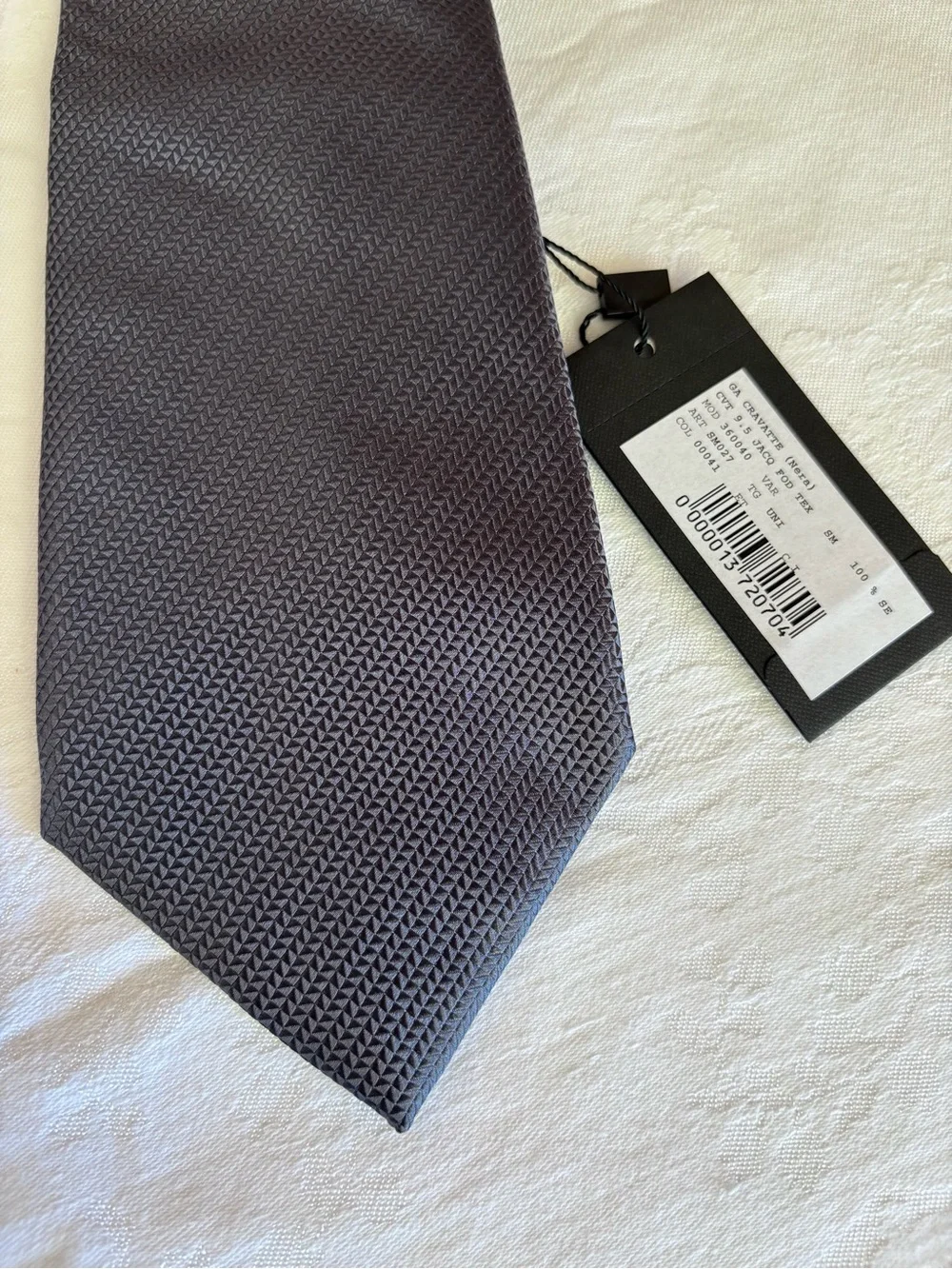 Vintage Giorgio Armani Black Label Silk Tie Grey Silver Micro Geometric NWT