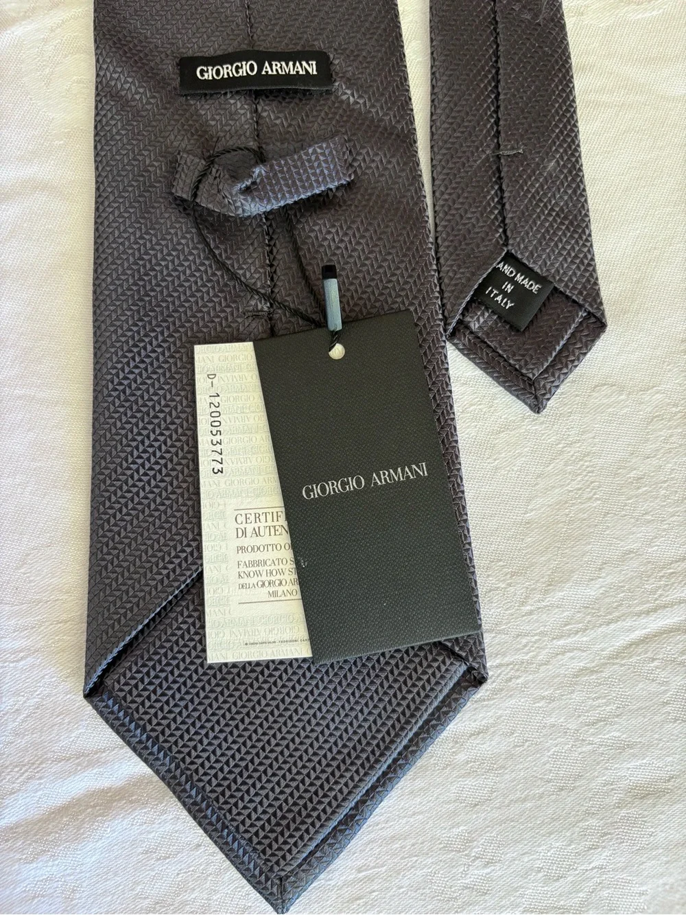 Vintage Giorgio Armani Black Label Silk Tie Grey Silver Micro Geometric NWT