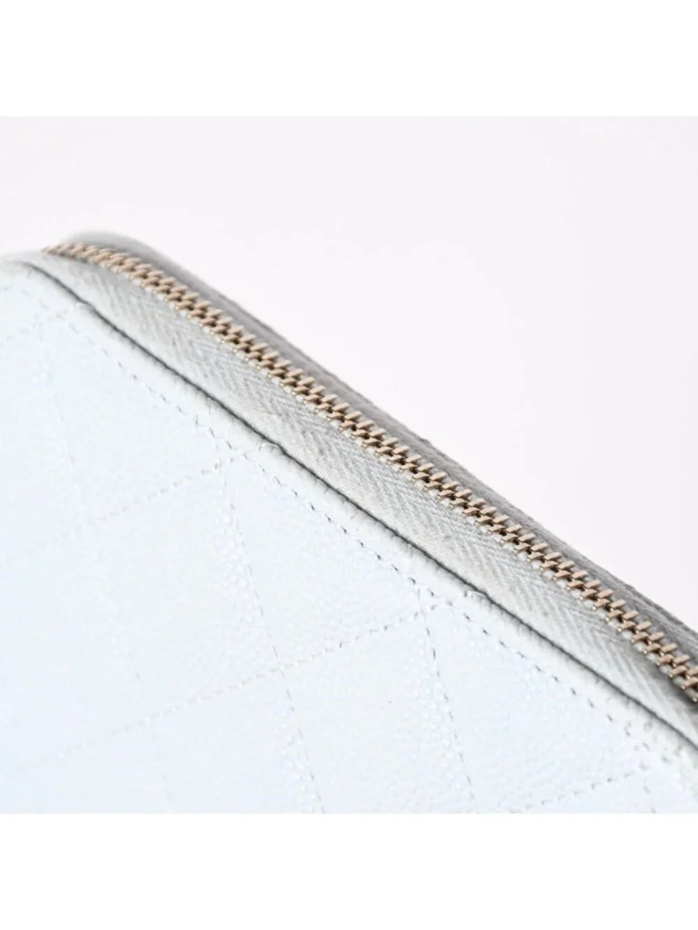 Chanel Round Zip Wallet Stand CC Logo Caviar Leather Light Blue Gold
