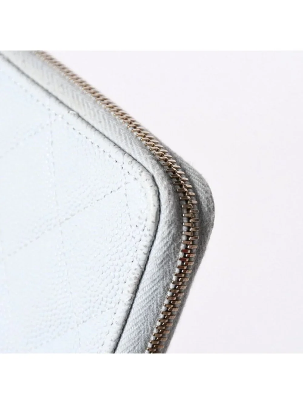 Chanel Round Zip Wallet Stand CC Logo Caviar Leather Light Blue Gold
