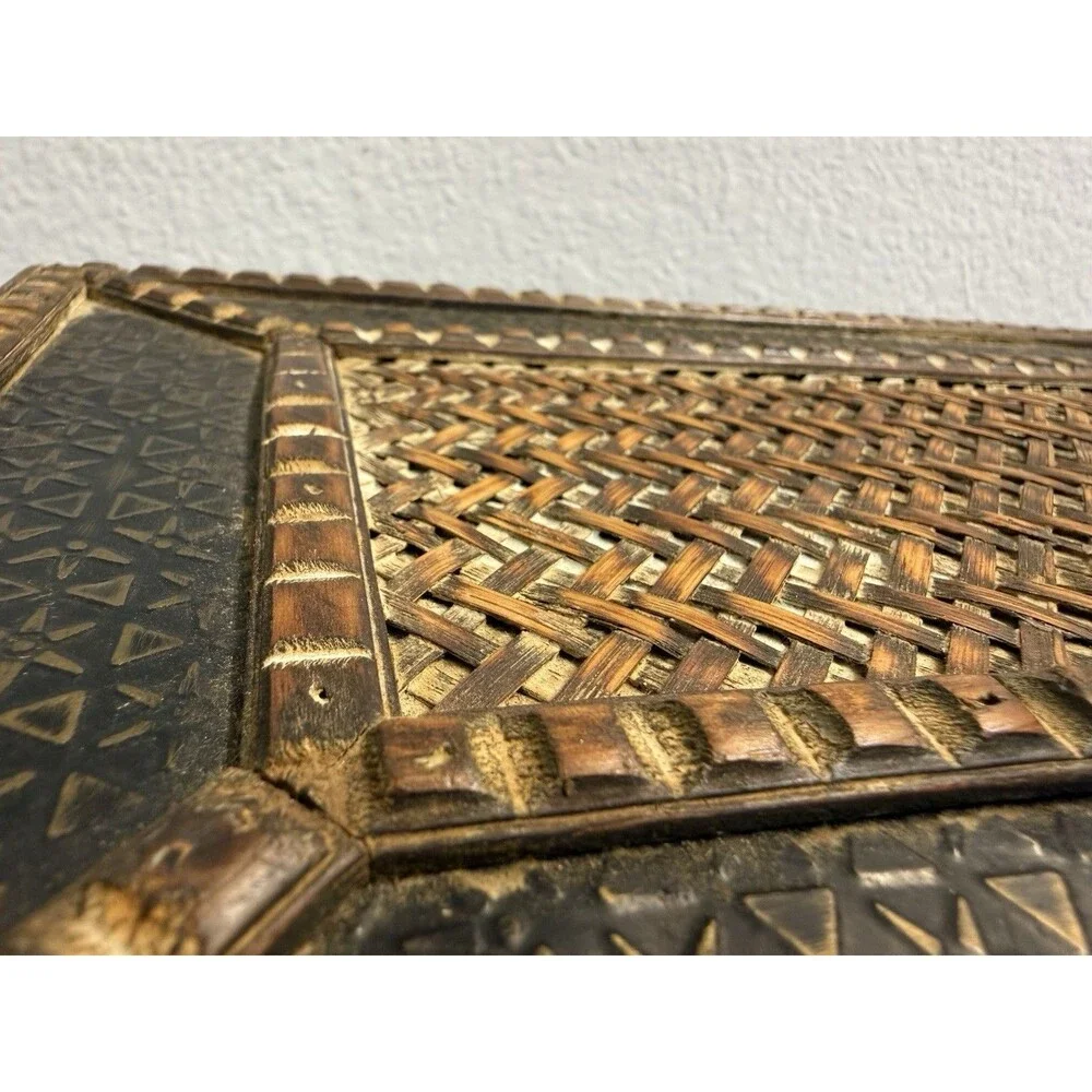 VTG Wicker Rattan Jewelry Box Organizer Boho Trinket Chest With Latch