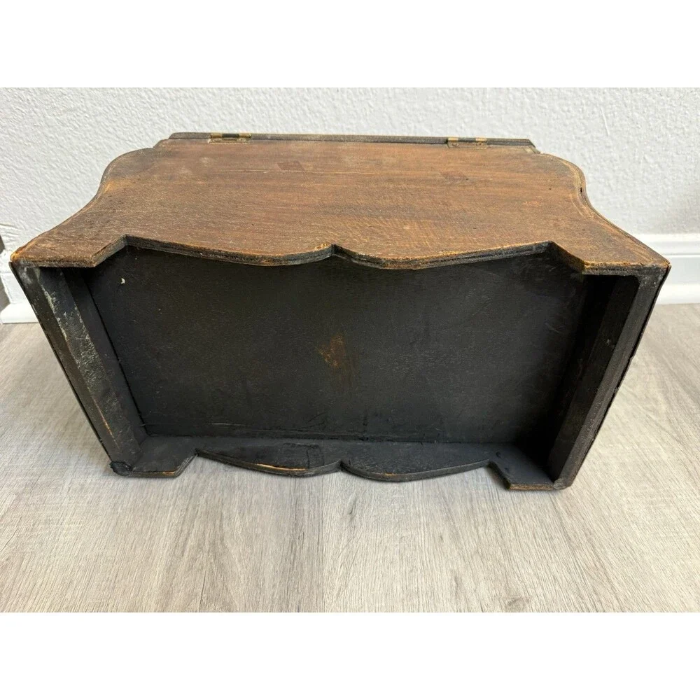 VTG Wicker Rattan Jewelry Box Organizer Boho Trinket Chest With Latch