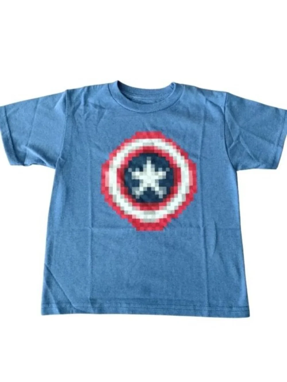 Marvel Avengers Capt. America Age of Ultron Pixelated T-Shirt, Blue Heather, XS