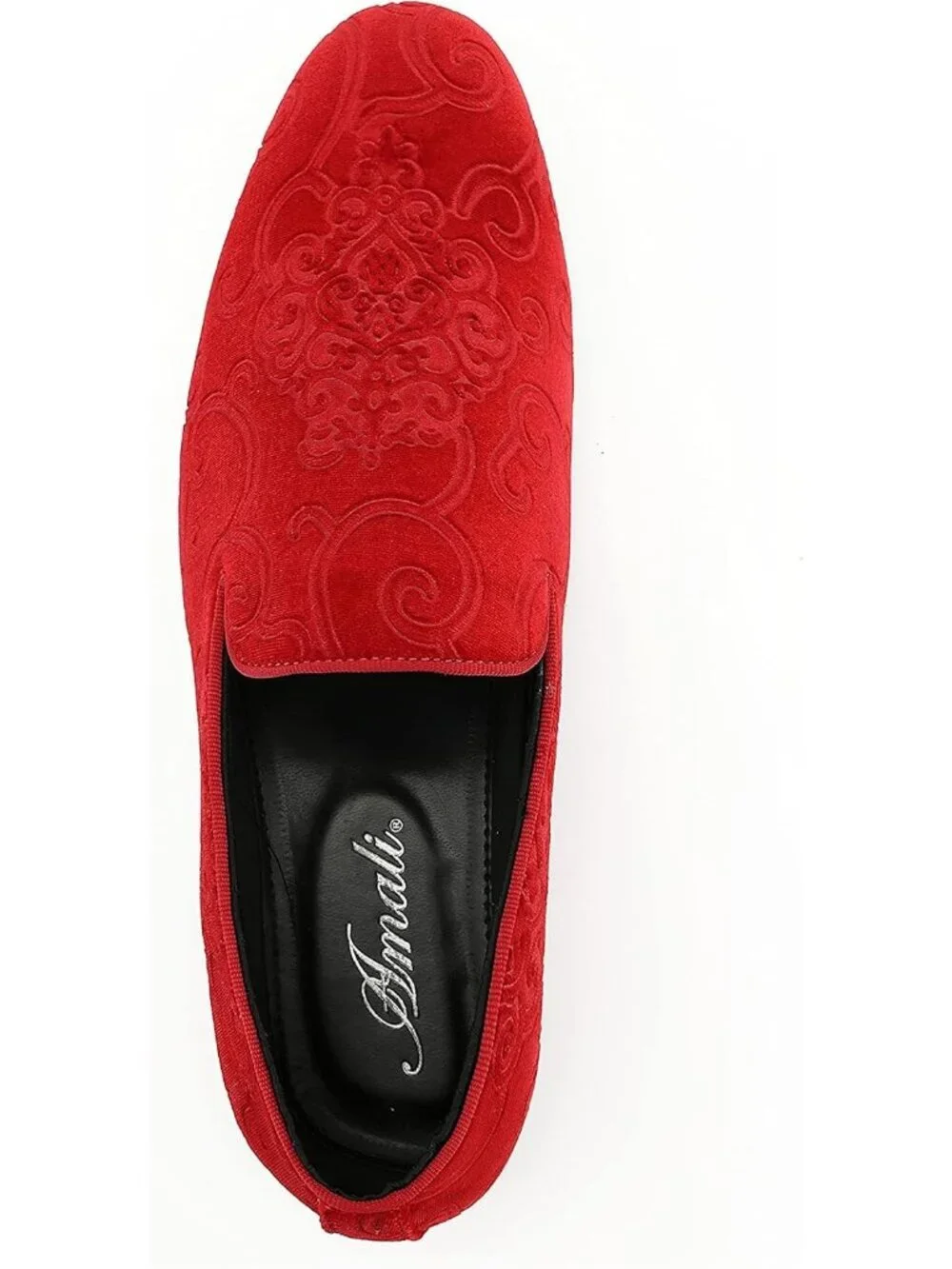 Amali Men's Red Paisley Embossed Velvet Loafers Satin Trim Slip On Tuxedo Shoes