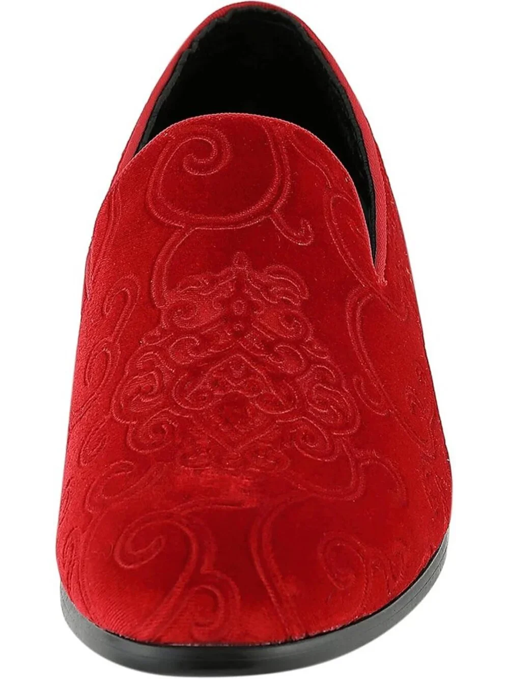 Amali Men's Red Paisley Embossed Velvet Loafers Satin Trim Slip On Tuxedo Shoes