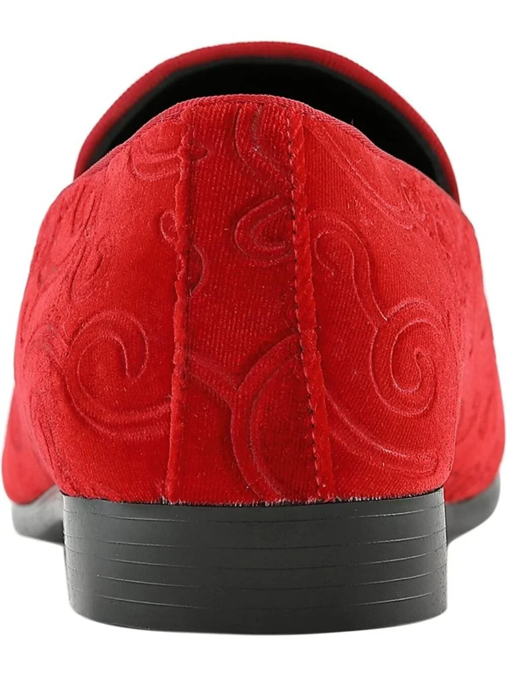 Amali Men's Red Paisley Embossed Velvet Loafers Satin Trim Slip On Tuxedo Shoes