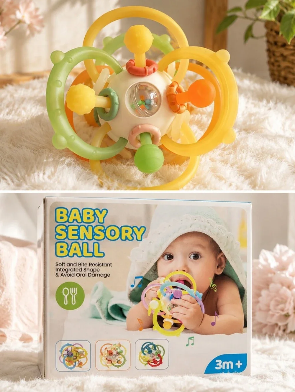 Orzbow Baby Sensory Ball - Multicolor Teething & Rattle Toy