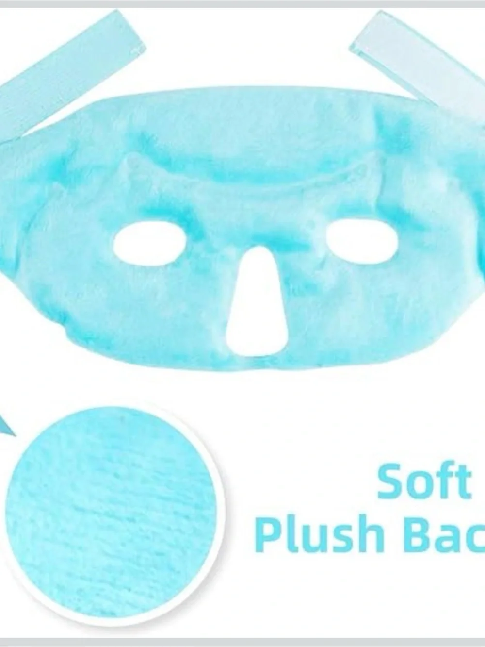 New! Hot /Cold Therapy Full Face Mask Reusable Blue Gel Ice Mask Soft Plush Back