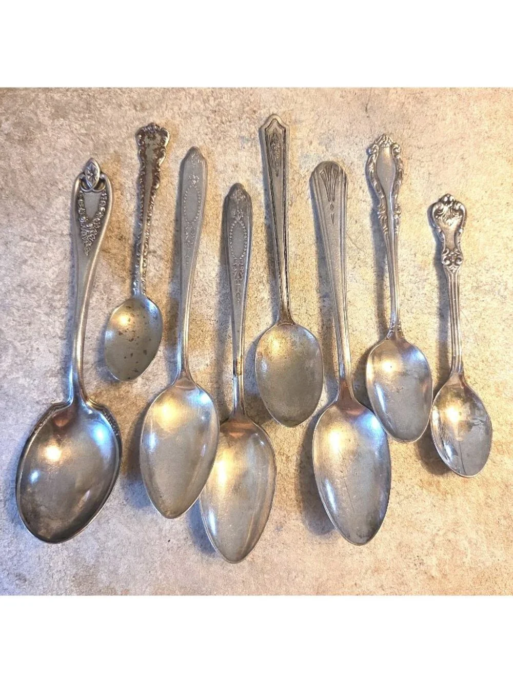 8 Vintage Ornate Spoons for Jewelry Making or Other Use Silver-Plate