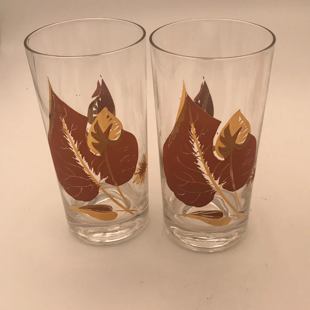 Federal Glass MCM/VTG Leaves Deluxe Drinking/Highball‎ Glasses (Set of 6)