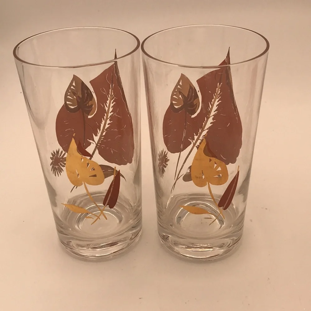 Federal Glass MCM/VTG Leaves Deluxe Drinking/Highball‎ Glasses (Set of 6)
