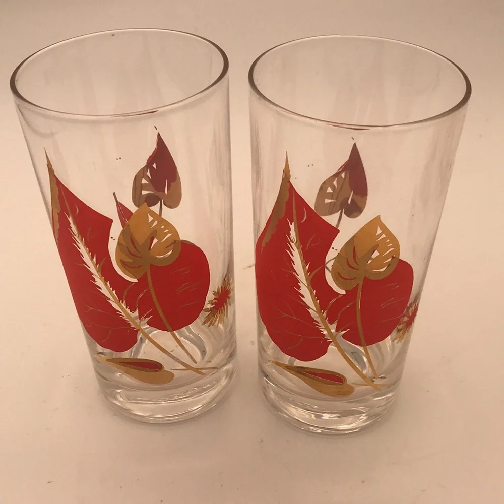 Federal Glass MCM/VTG Leaves Deluxe Drinking/Highball‎ Glasses (Set of 6)