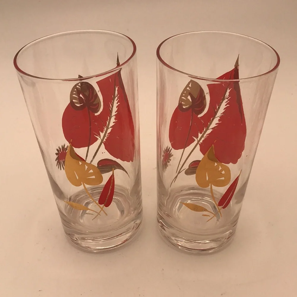 Federal Glass MCM/VTG Leaves Deluxe Drinking/Highball‎ Glasses (Set of 6)