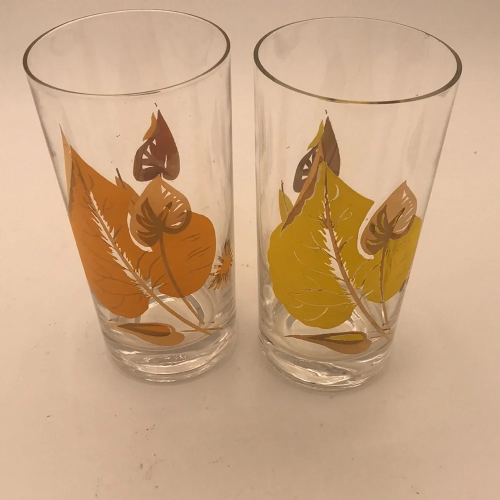 Federal Glass MCM/VTG Leaves Deluxe Drinking/Highball‎ Glasses (Set of 6)