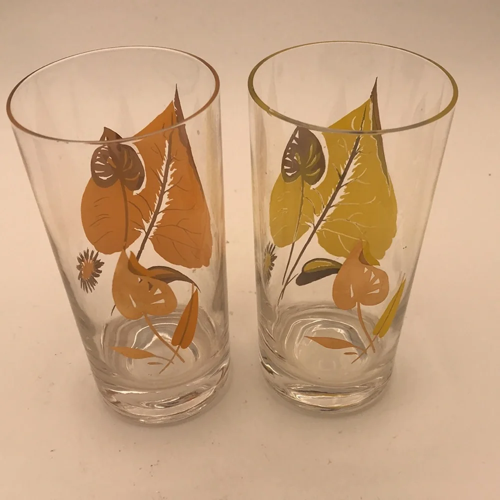 Federal Glass MCM/VTG Leaves Deluxe Drinking/Highball‎ Glasses (Set of 6)