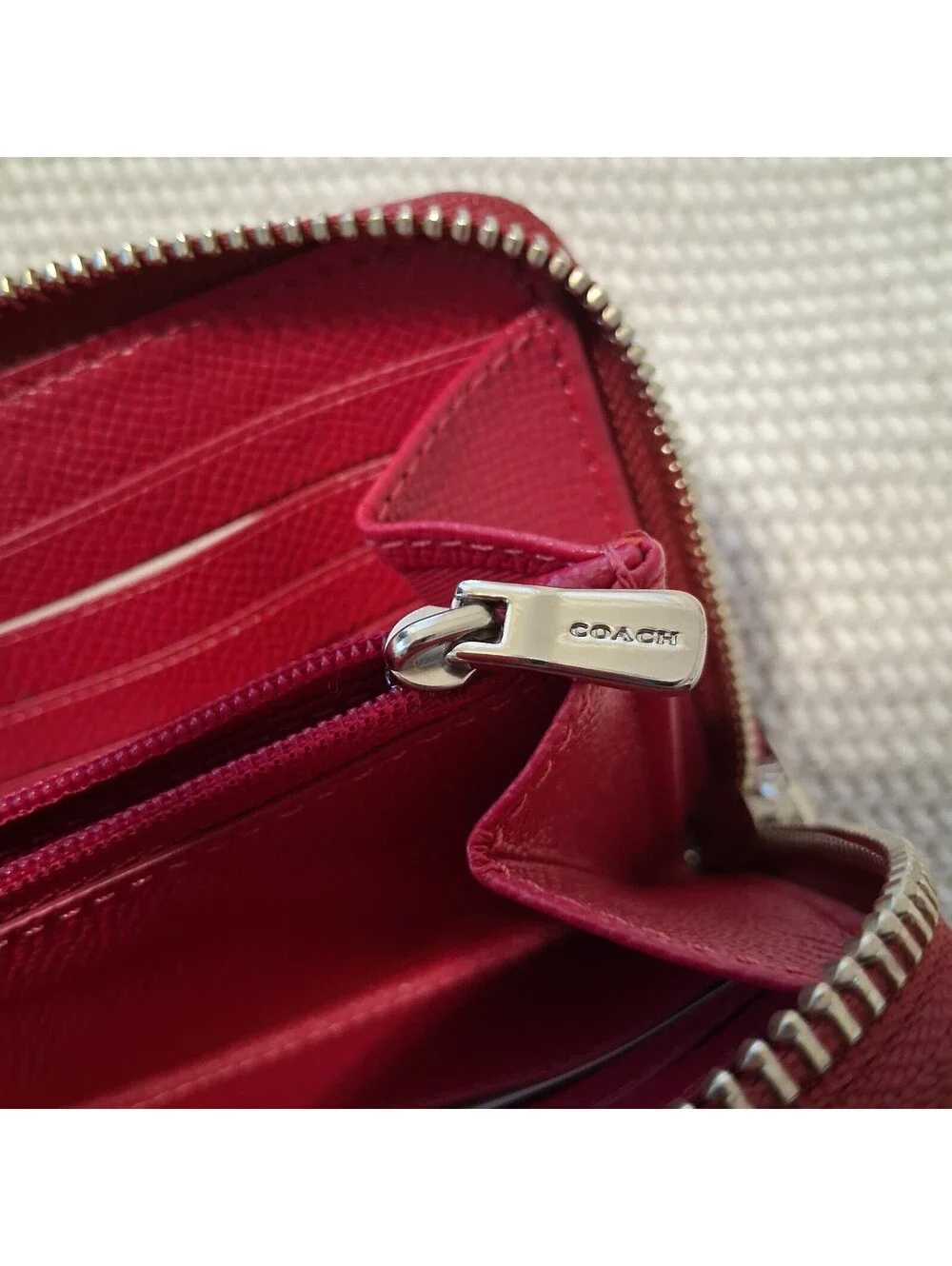 Coach Leather Accordion Zip Around Long Wallet Pink Magenta Silver Hardware