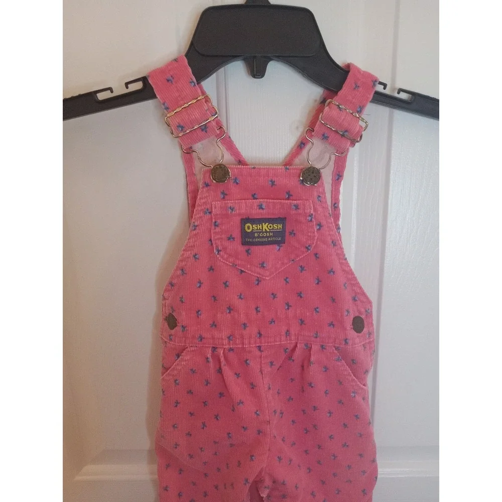 VTG 80s OshKosh B'gosh Pink Floral‎ Print Corduroy Bib Overalls 18 Months