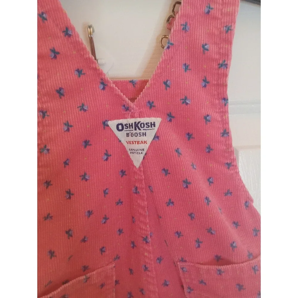 VTG 80s OshKosh B'gosh Pink Floral‎ Print Corduroy Bib Overalls 18 Months
