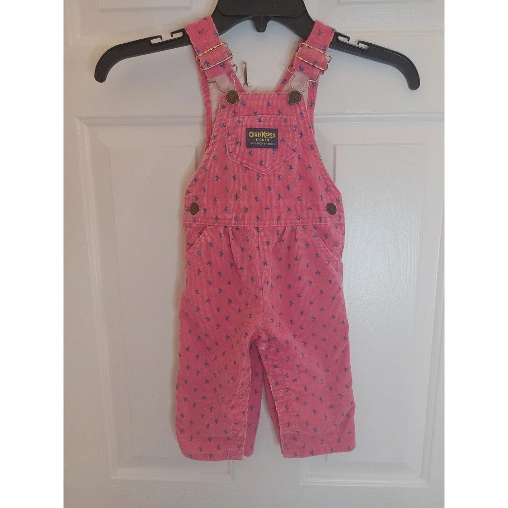 VTG 80s OshKosh B'gosh Pink Floral‎ Print Corduroy Bib Overalls 18 Months