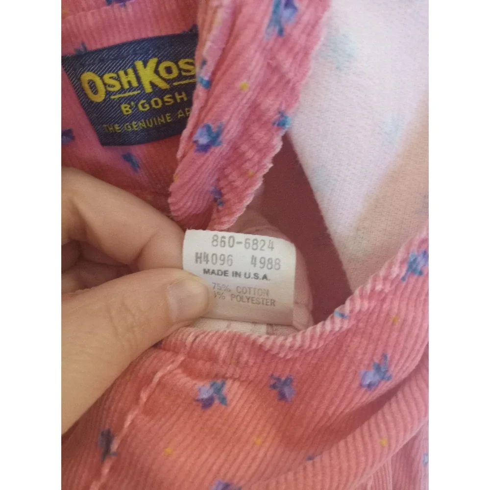 VTG 80s OshKosh B'gosh Pink Floral‎ Print Corduroy Bib Overalls 18 Months