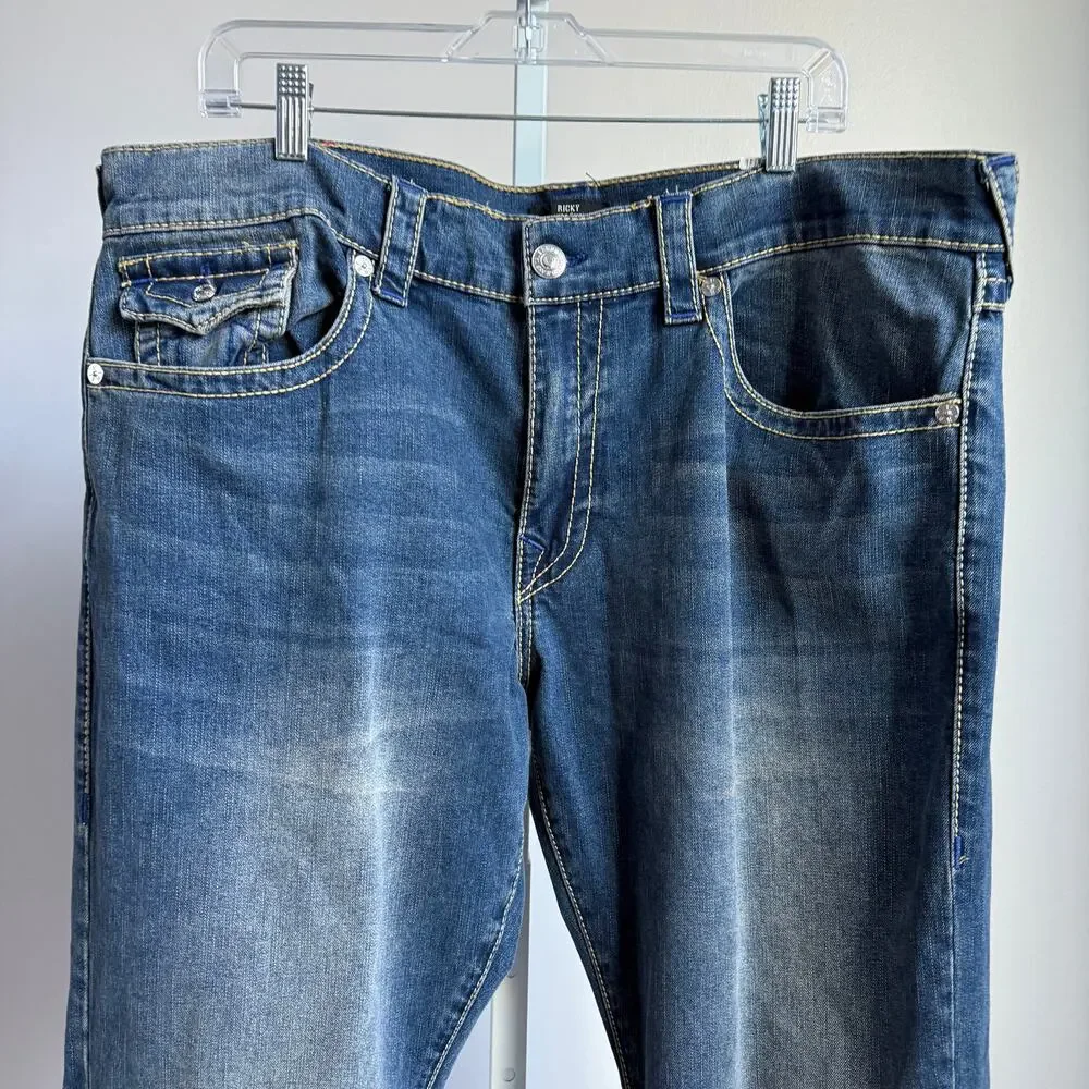 True Religion sz‎ 40 blue Ricky relaxed straight jeans