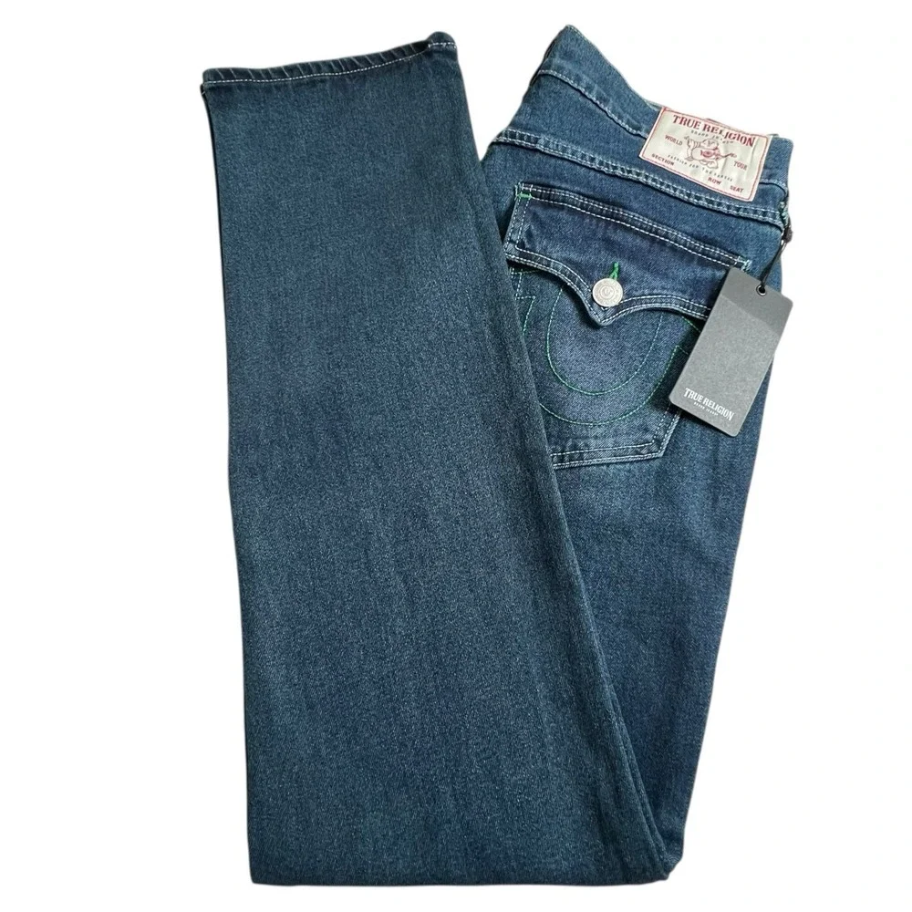 NEW True‎ Religion Mens 31X34 Ricky Relaxed Straight Flap Pocket Dark Wash Jeans