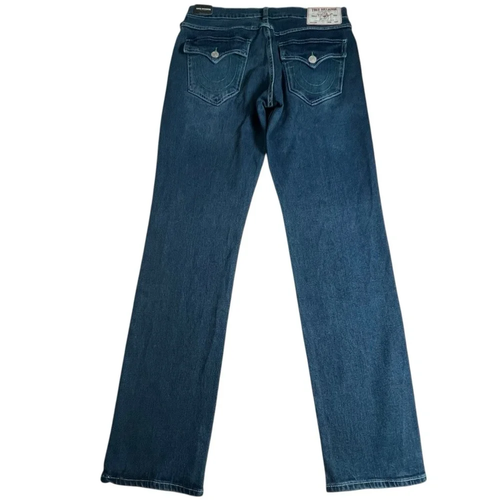NEW True‎ Religion Mens 31X34 Ricky Relaxed Straight Flap Pocket Dark Wash Jeans