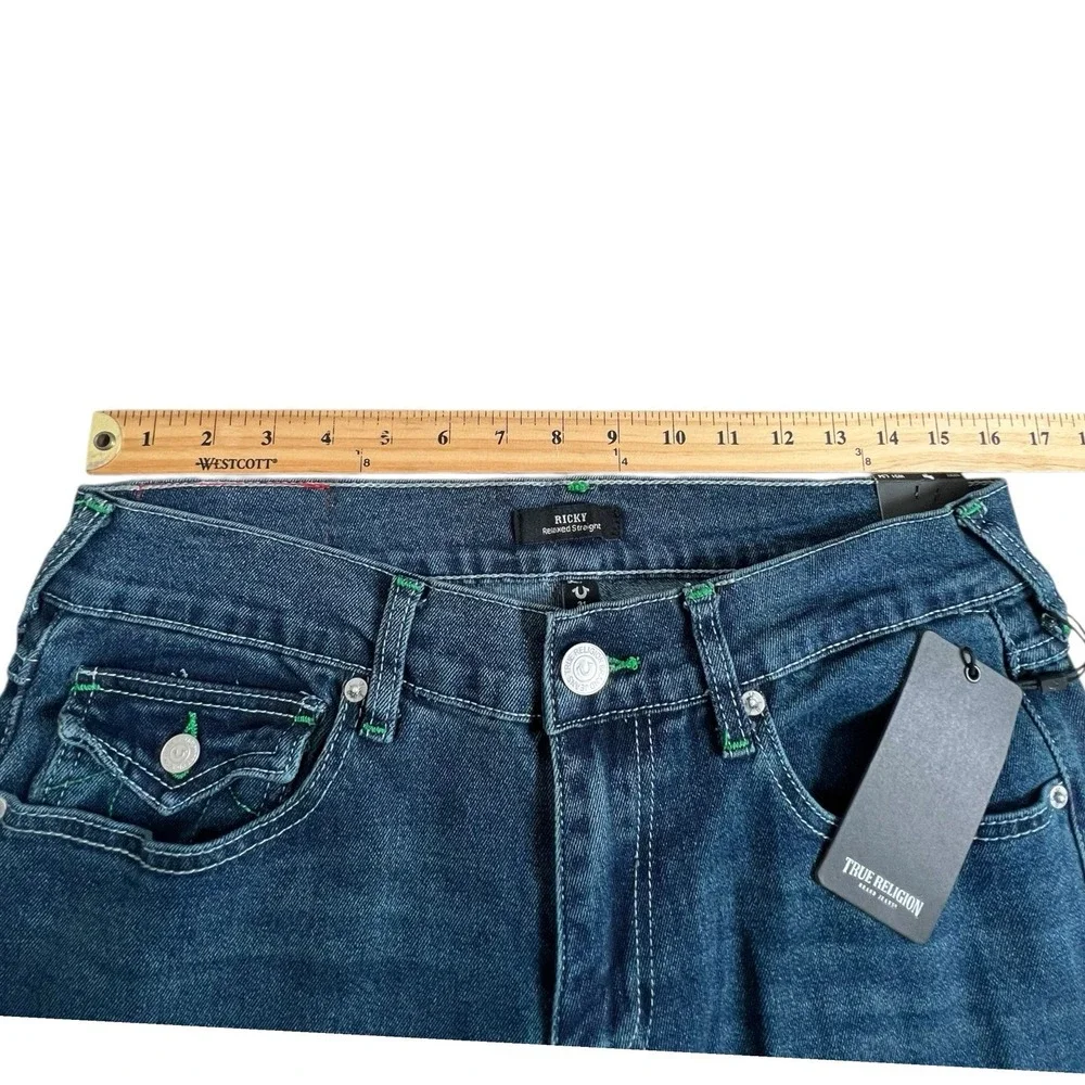 NEW True‎ Religion Mens 31X34 Ricky Relaxed Straight Flap Pocket Dark Wash Jeans