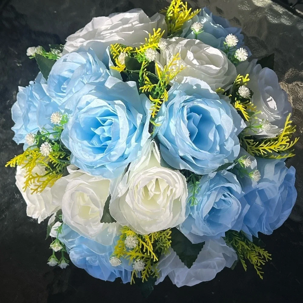 Bouquet Wedding Centerpiece Artifical Silk Floral Ball Circular Decoration Blue