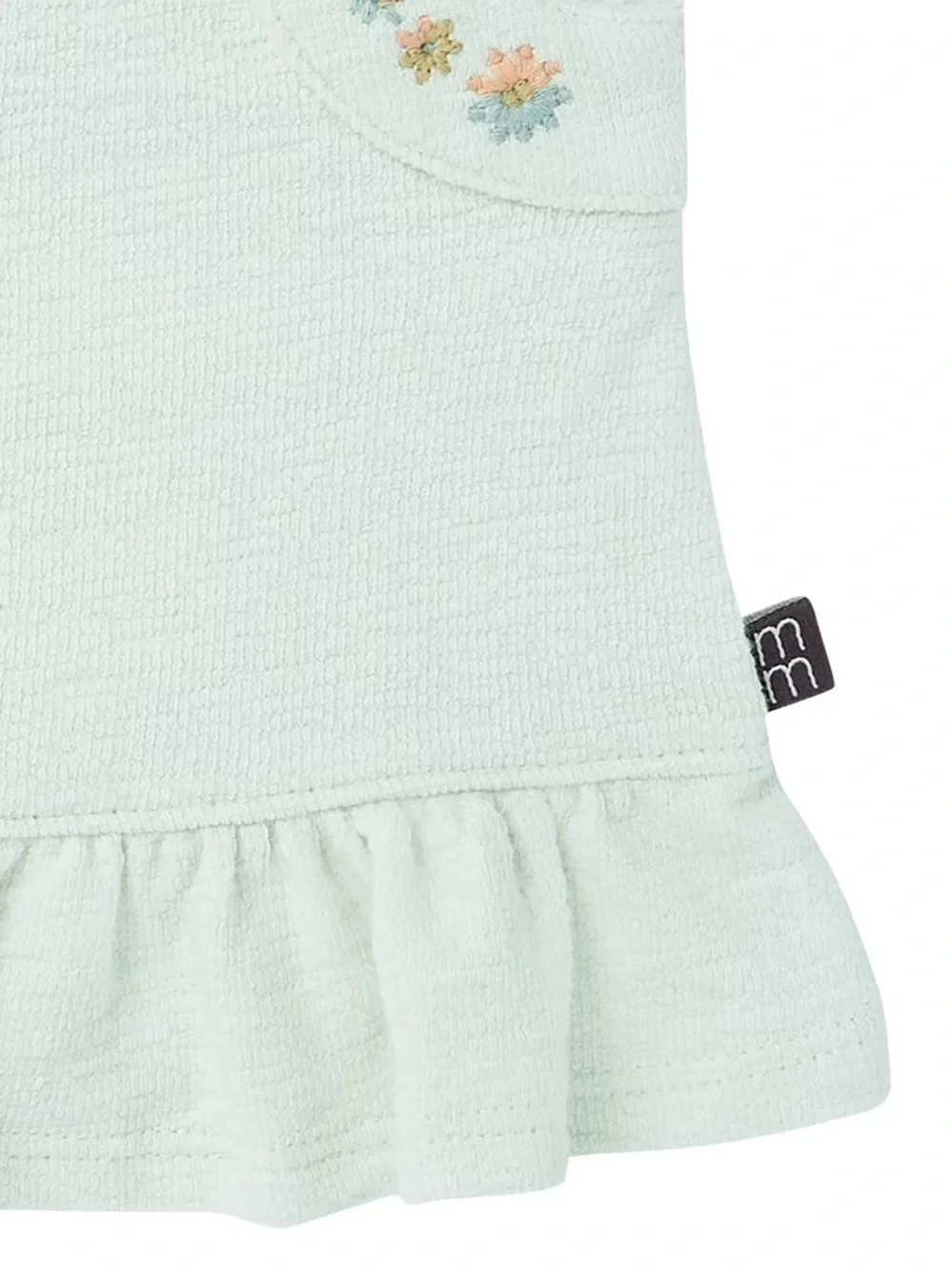 Ruffled Light Mint Baby Girl Bloomer Outfit Set With Embroidered