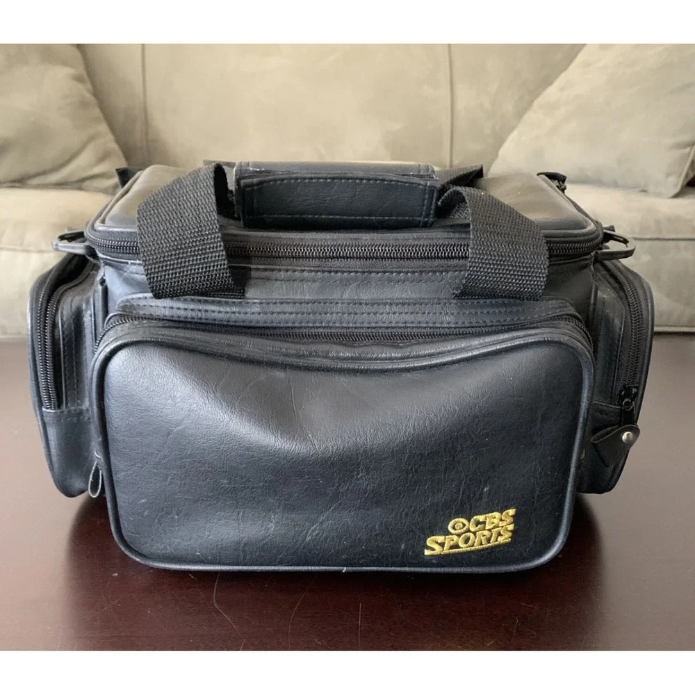 CBS Sports (Gold‎ Embroidered) Branded Leather 3 Pocket Camera/Camcorder Bag