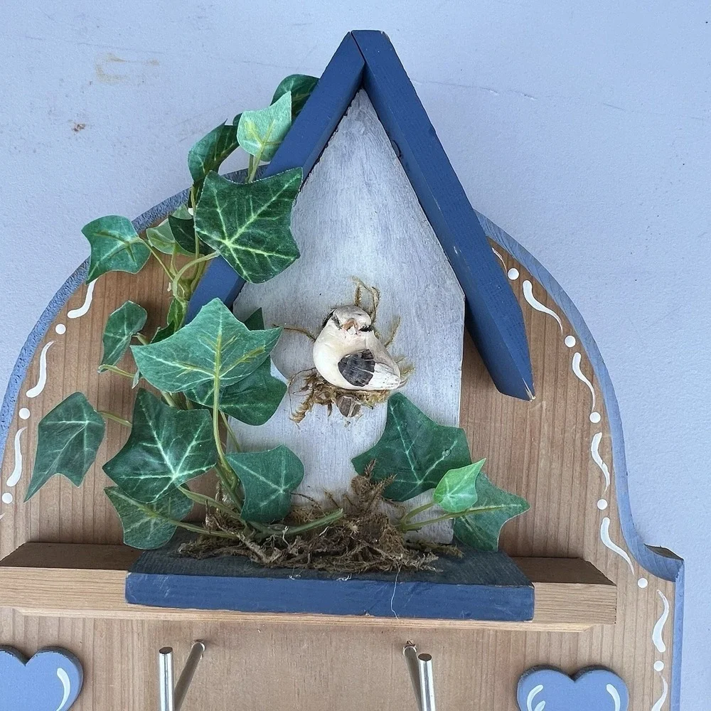 Vtg Wood Perpetual Calendar Bird Cottage Grannycore 80s 90s Farmhouse Tiles