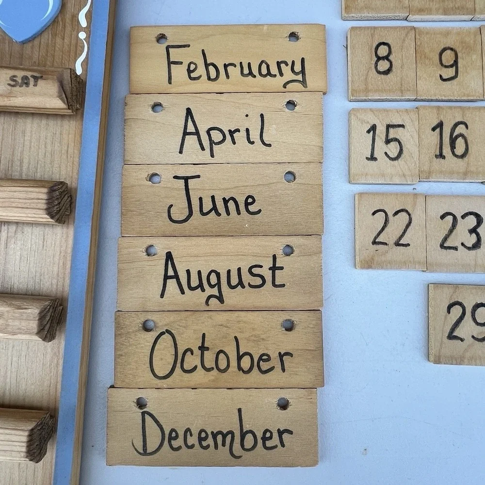 Vtg Wood Perpetual Calendar Bird Cottage Grannycore 80s 90s Farmhouse Tiles