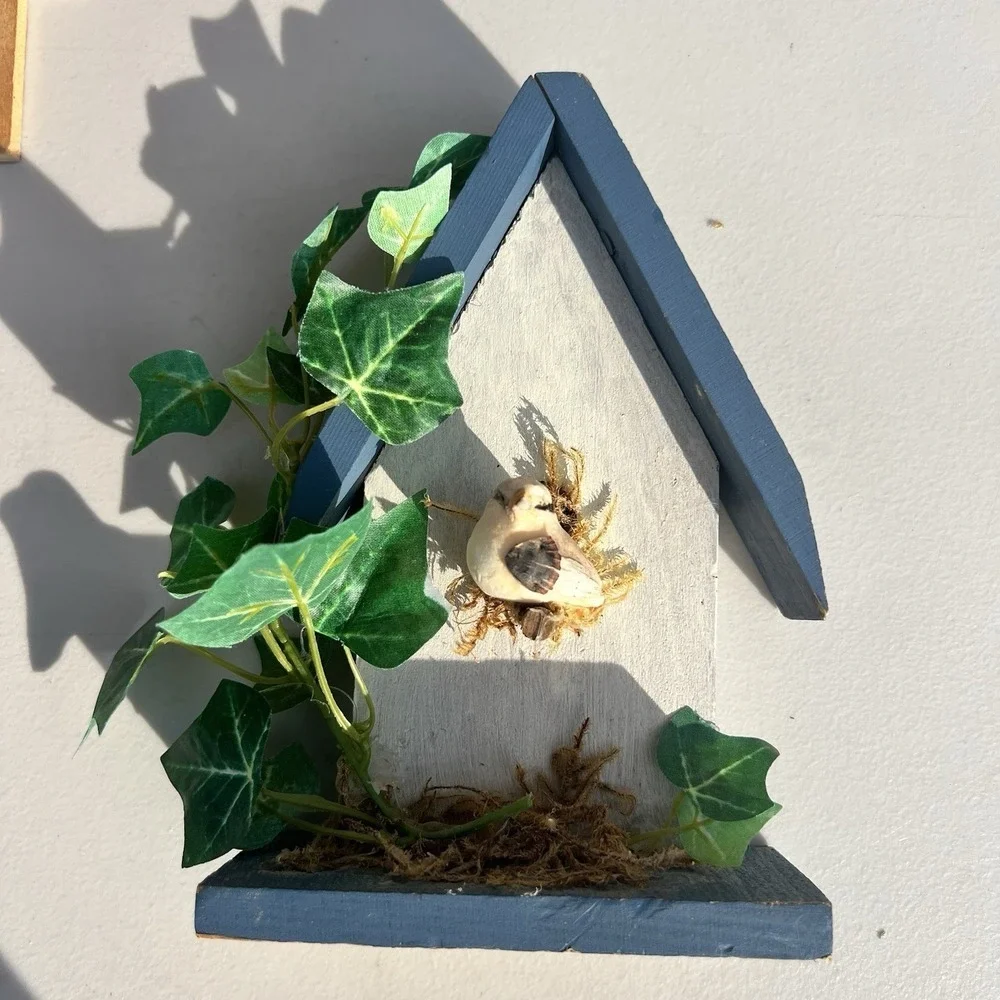 Vtg Wood Perpetual Calendar Bird Cottage Grannycore 80s 90s Farmhouse Tiles