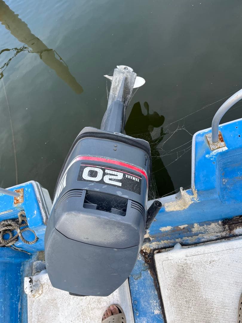 Blue Open Deck Boat with 20 HP Outboard Motor