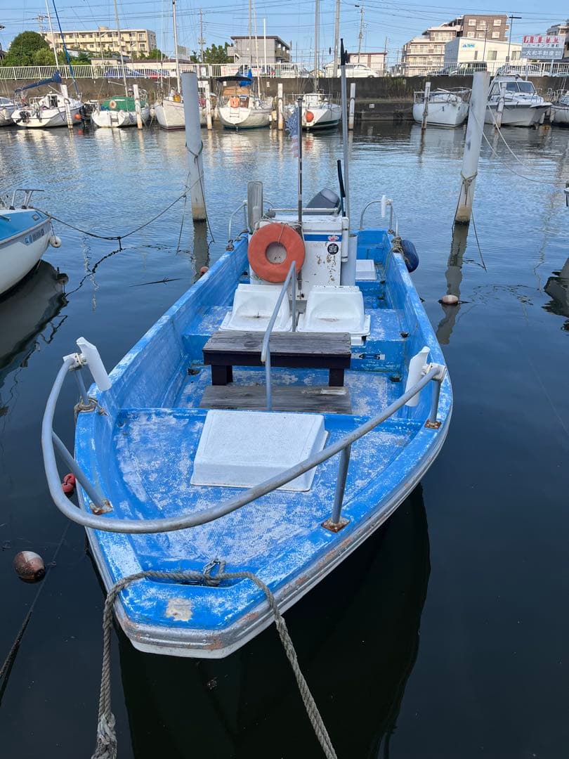 Blue Open Deck Boat with 20 HP Outboard Motor
