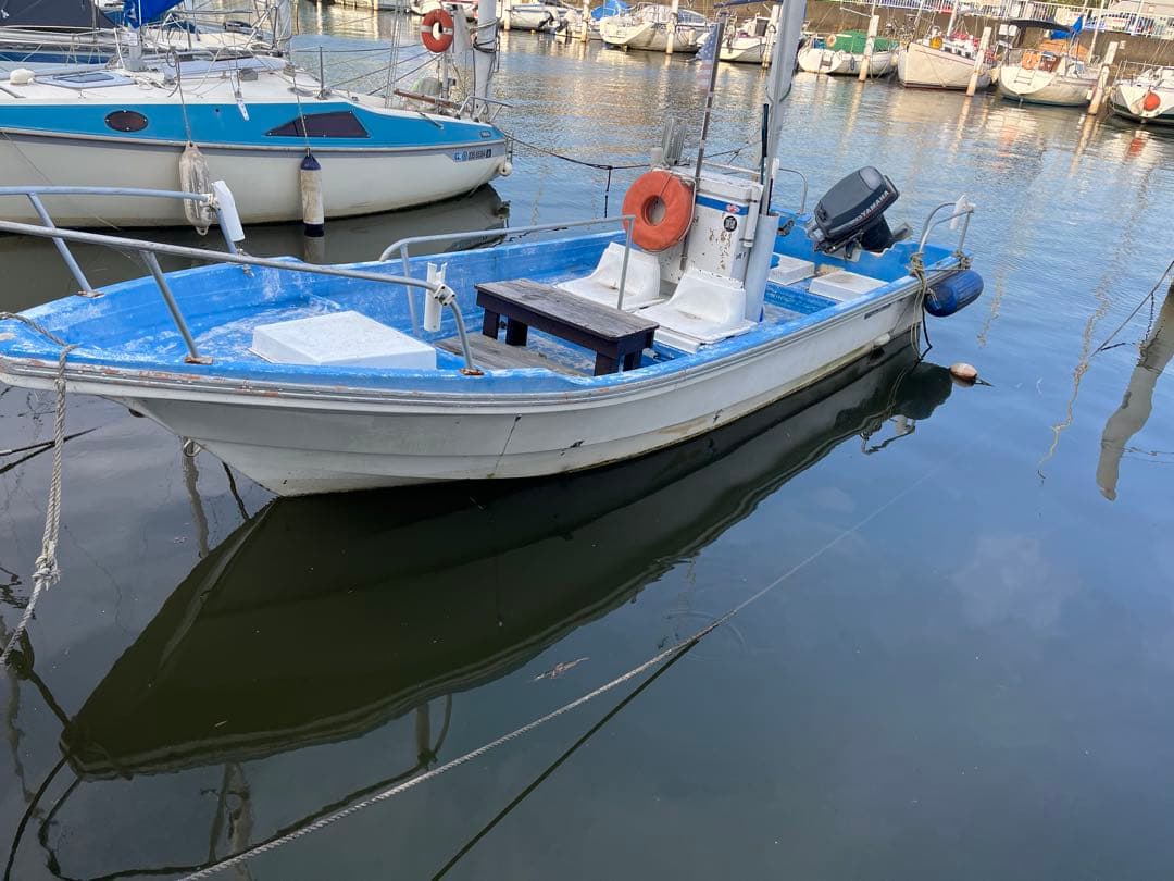 Blue Open Deck Boat with 20 HP Outboard Motor
