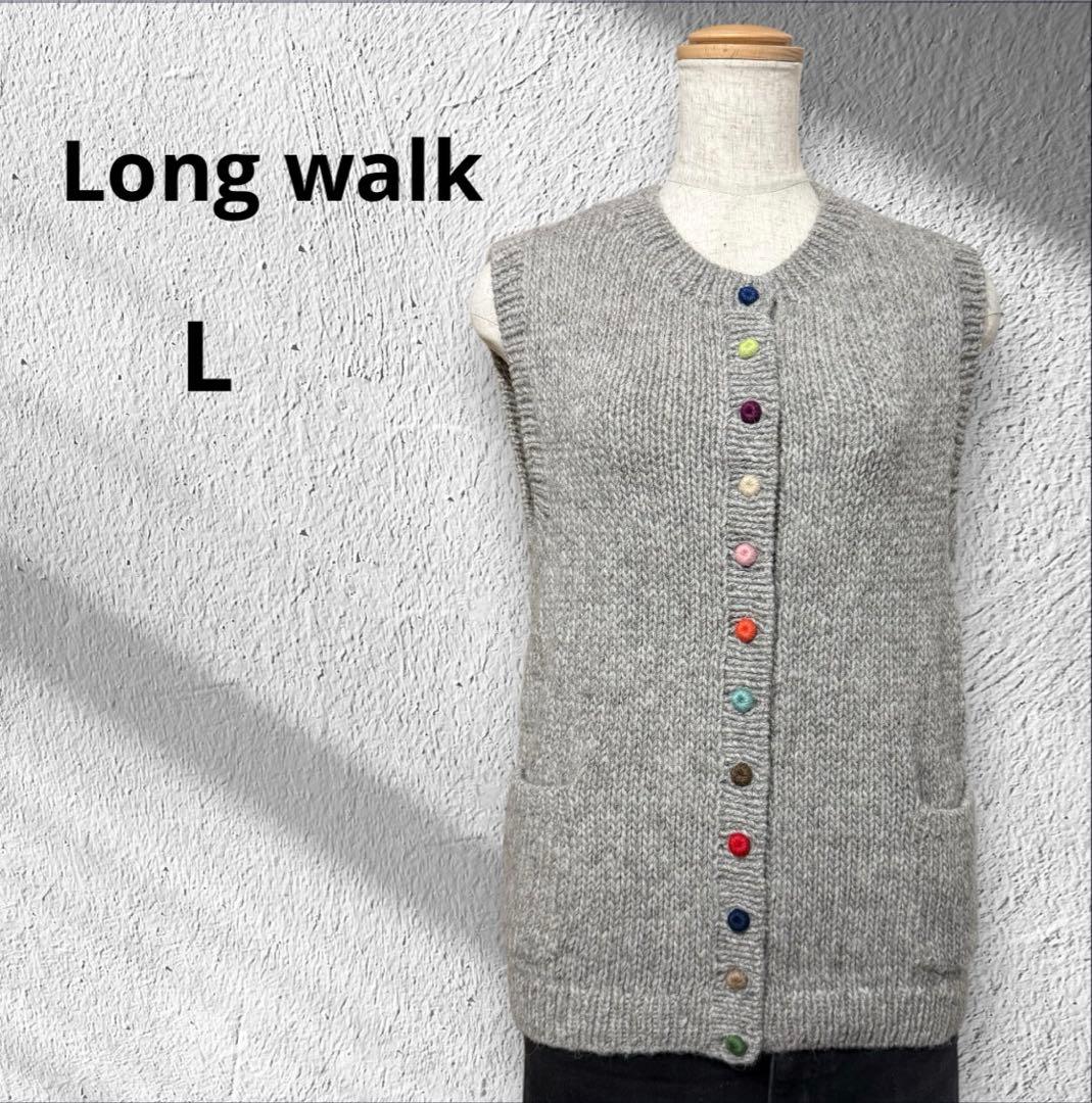 Long Walk Alpaca Blend Vest with Colorful Buttons, Wool Blend, Gray, Hand-Knitted