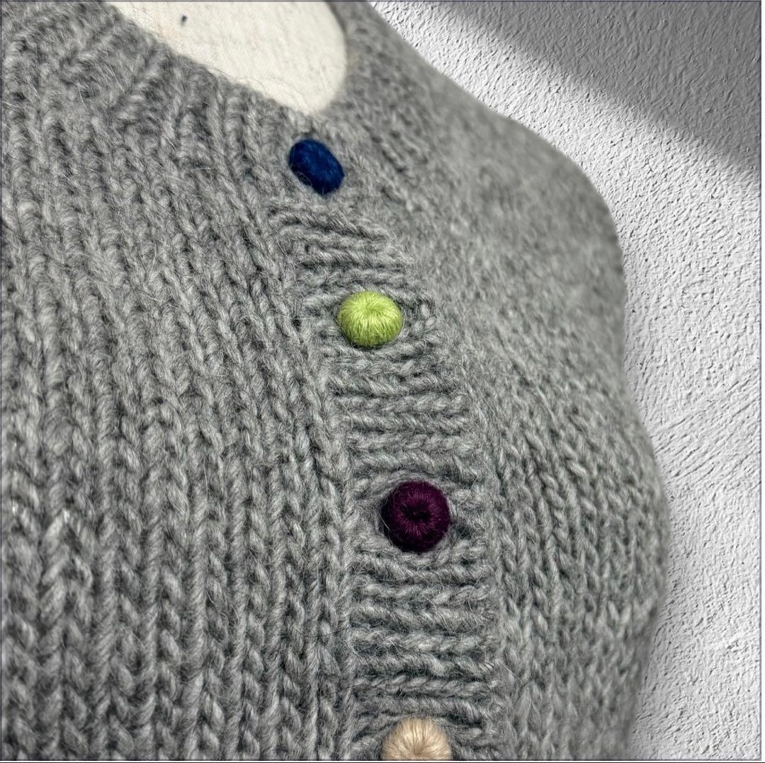 Long Walk Alpaca Blend Vest with Colorful Buttons, Wool Blend, Gray, Hand-Knitted